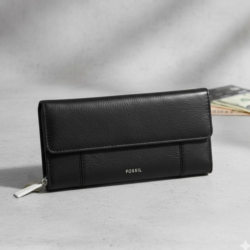 NEW! Fossil Black Leather RFID Wallet NWT PRICE FIRM 111